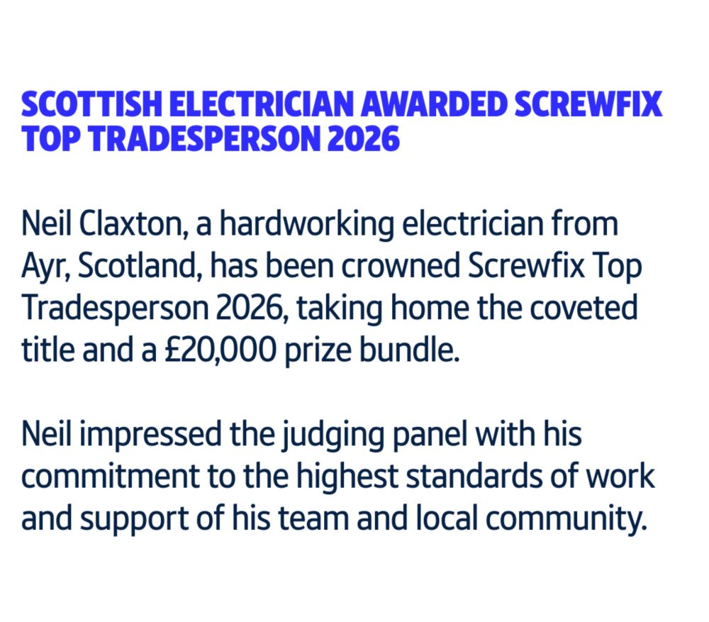 Neil Claxon is crowned Screwfix Top Tradesperson 2026!