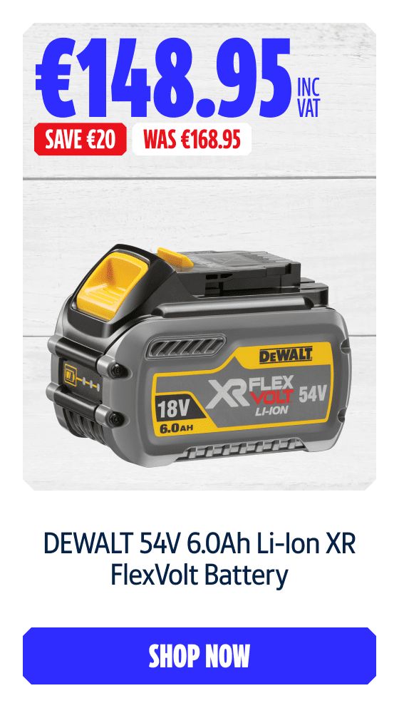 Save €20 Inc VAT on this DEWALT 54V 6.0Ah Li-Ion XR FlexVolt Battery. Shop Now