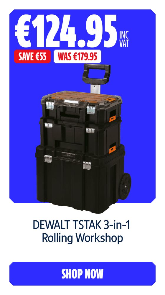 Save €55 Inc VAT on this DEWALT TSTAK 3-in-1 Rolling Workshop. Shop Now