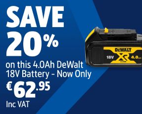 Save 20% on this 4.0Ah DeWalt 18V Battery - Now Only €62.95 Inc VAT. Shop Power Tool Batteries