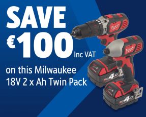 Save €100 Inc VAT on this Milwaukee 18V 2 x 4Ah Twin Pack. Shop Milwaukee Deals