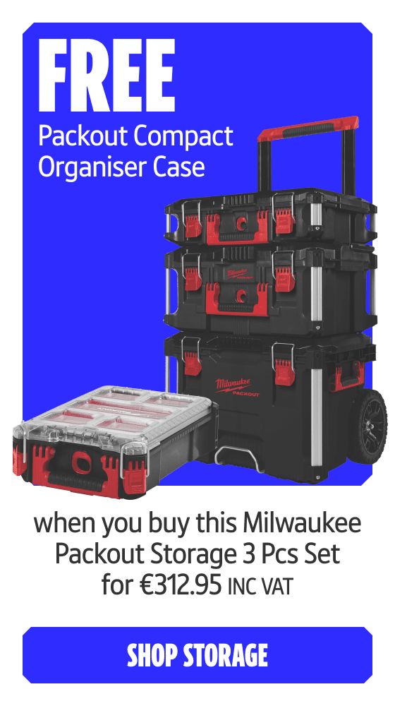 FREE Packout Compact Organiser Case when you buy this Milwaukee Packout Storage 3 Pcs Set for €312.95 Inc VAT. Shop Storage
